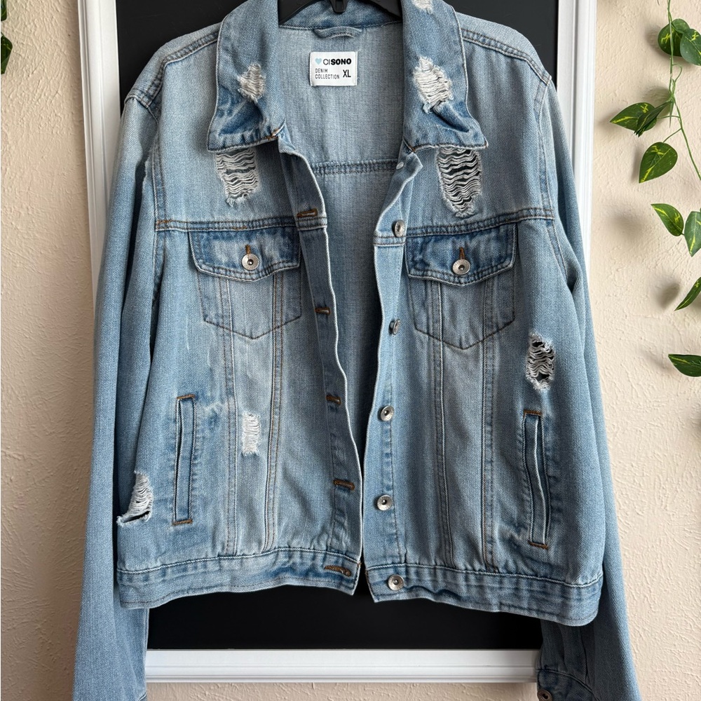 Ci Sono Light Blue Ripped Denim Jacket